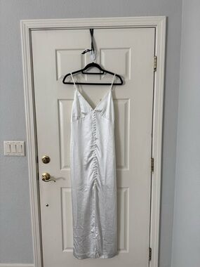 Endless Rose White Satin Slip Dress with Front Covered Buttons